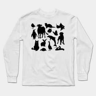 ANIMALS PATTERN Black Silhouette Pet Animal Cool Style Long Sleeve T-Shirt